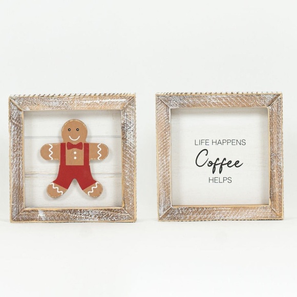 Gingerbread Man/Coffee Helps Reversible Sign - Picture 2 of 5